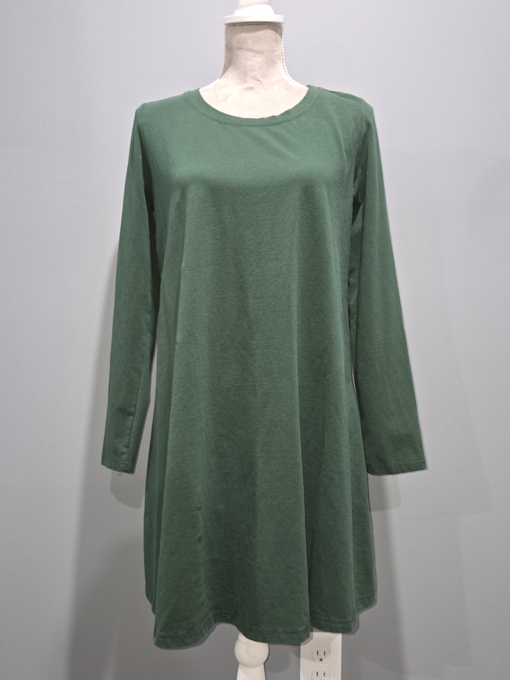 Simple & Easy Forest Green Long-Sleeve Swing Dress